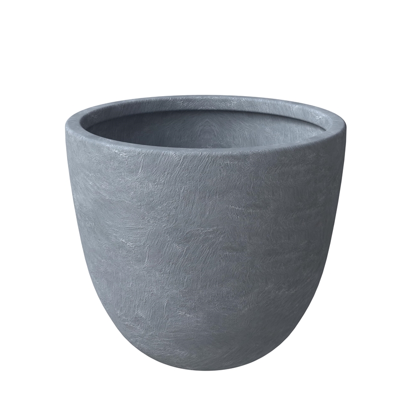 LeisureMod Modern Dahlia Fiberstone and Clay Round Planter Aged Concrete 13.6