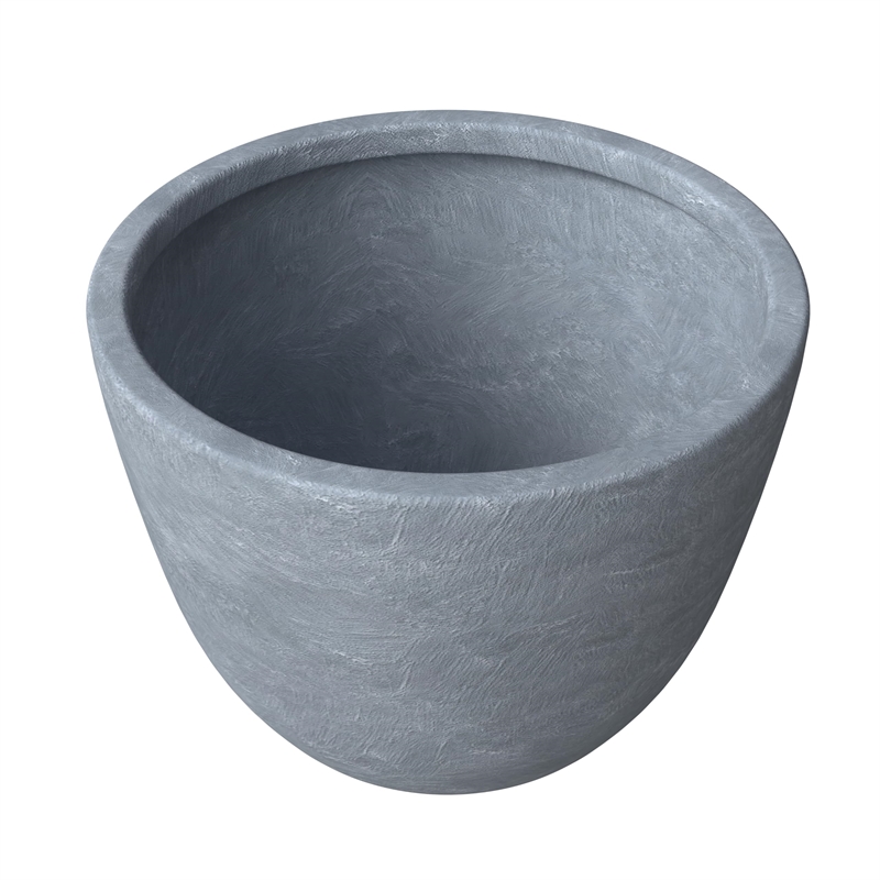 LeisureMod Modern Dahlia Fiberstone and Clay Round Planter Aged Concrete 13.6