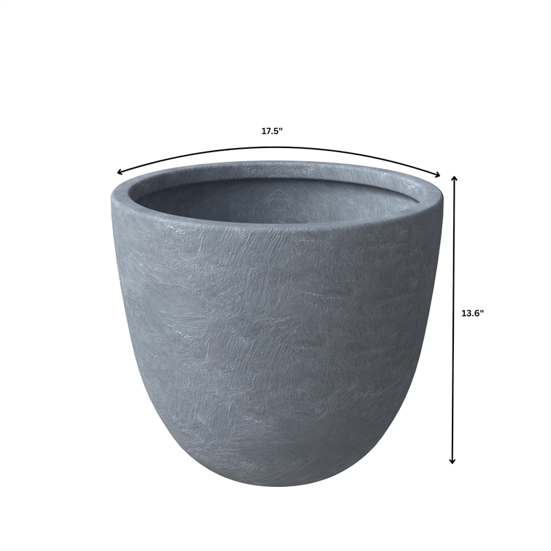 LeisureMod Modern Dahlia Fiberstone and Clay Round Planter Aged Concrete 13.6