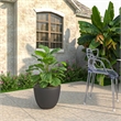 LeisureMod Modern Dahlia Fiberstone and Clay Round Planter Black 13.6