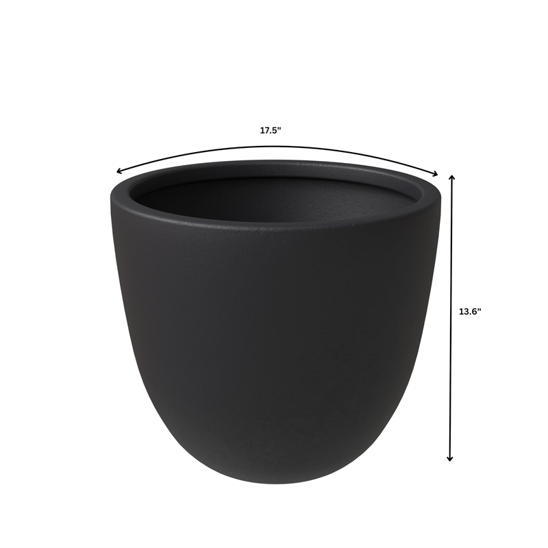 LeisureMod Modern Dahlia Fiberstone and Clay Round Planter Black 13.6