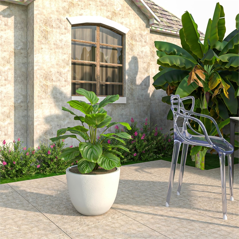 LeisureMod Modern Dahlia Fiberstone and Clay Round Planter White 13.6