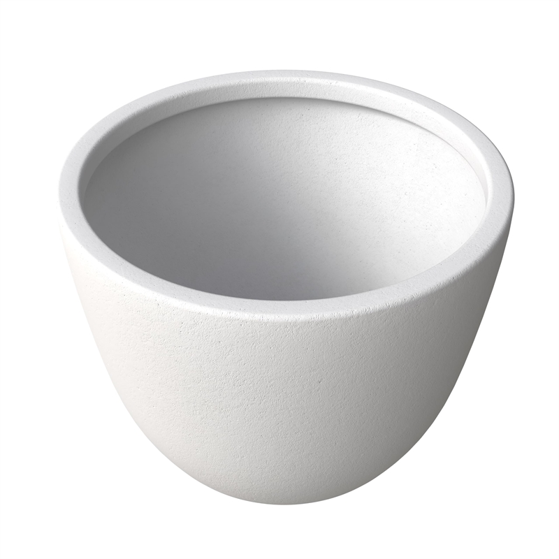 LeisureMod Modern Dahlia Fiberstone and Clay Round Planter White 13.6