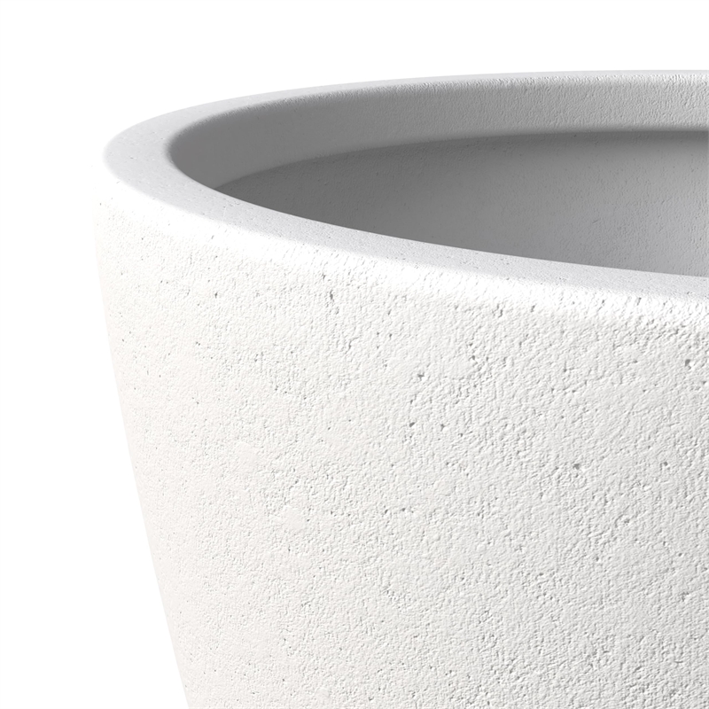 LeisureMod Modern Dahlia Fiberstone and Clay Round Planter White 13.6