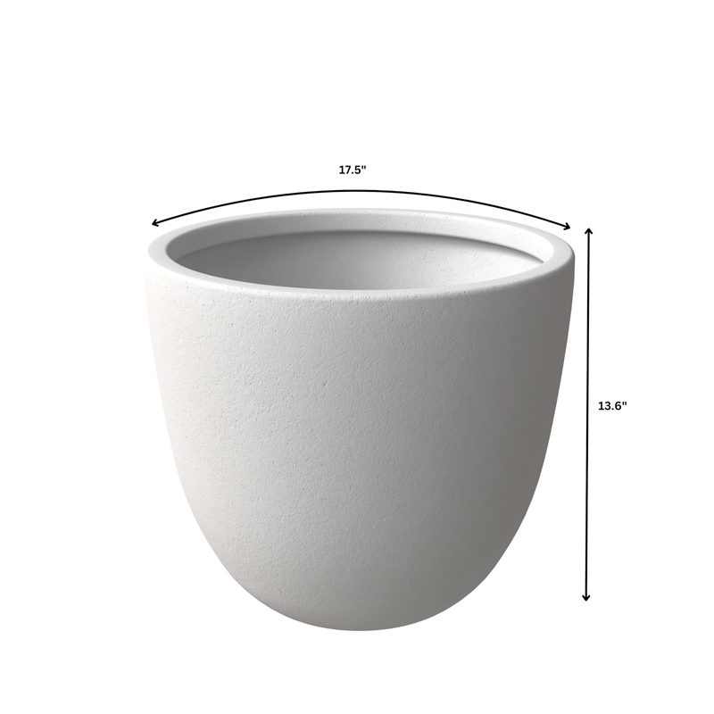 LeisureMod Modern Dahlia Fiberstone and Clay Round Planter White 13.6