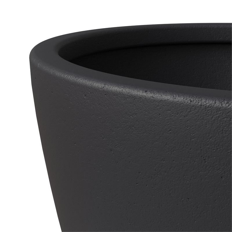 LeisureMod Modern Dahlia Fiberstone and Clay Round Planter Black 16