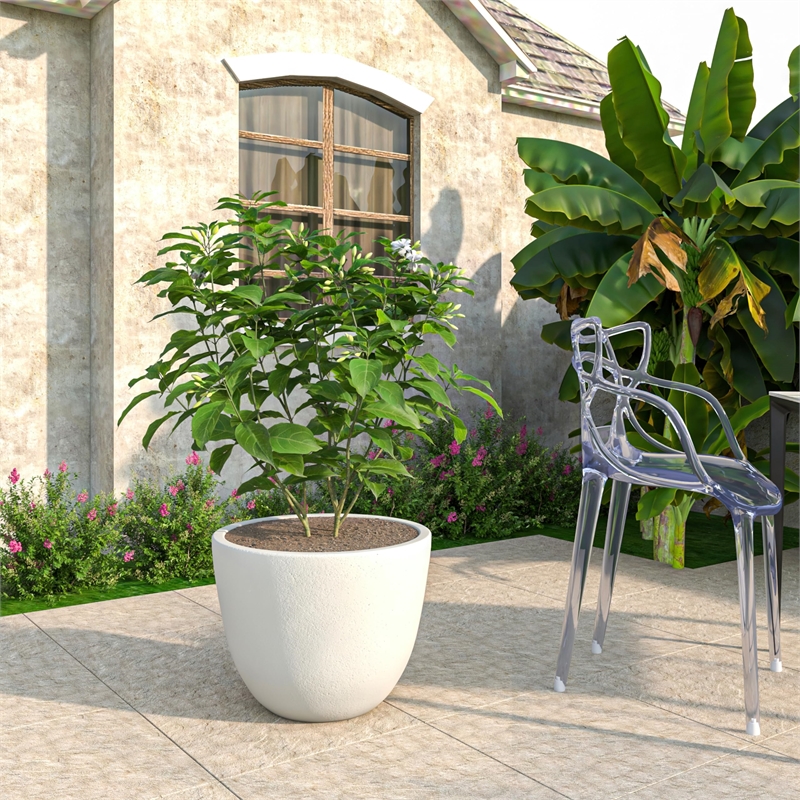 LeisureMod Modern Dahlia Fiberstone and Clay Round Planter White 16