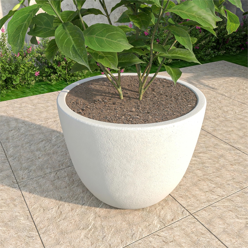 LeisureMod Modern Dahlia Fiberstone and Clay Round Planter White 16