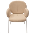 LeisureMod Celestial Fabric Dining Chairs in White Iron Legs Beige