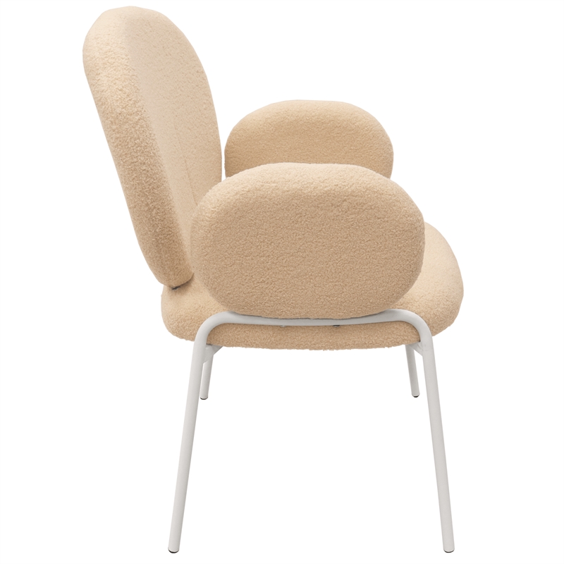 LeisureMod Celestial Fabric Dining Chairs in White Iron Legs Beige