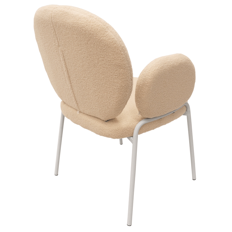 LeisureMod Celestial Fabric Dining Chairs in White Iron Legs Beige