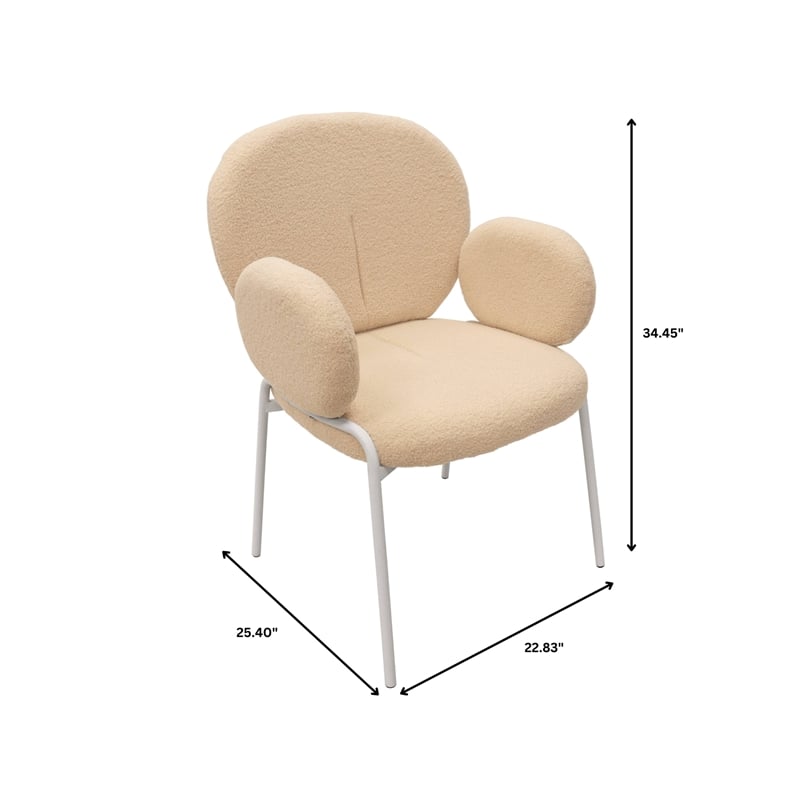LeisureMod Celestial Fabric Dining Chairs in White Iron Legs Beige