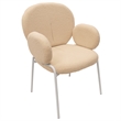 LeisureMod Celestial Fabric Dining Chairs in White Iron Legs Beige