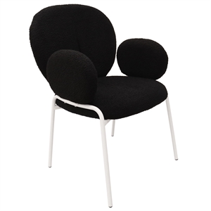 LeisureMod Celestial Fabric Dining Chairs in White Iron Legs Black