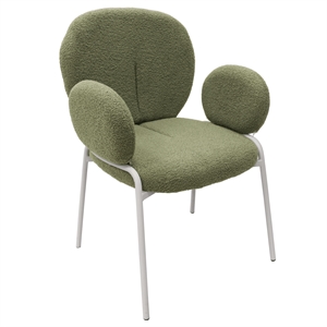 LeisureMod Celestial Fabric Dining Chairs in White Iron Legs Green
