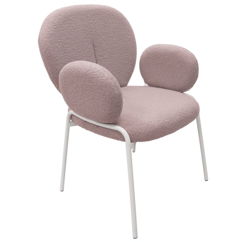 LeisureMod Celestial Fabric Dining Chairs in White Iron Legs Gray