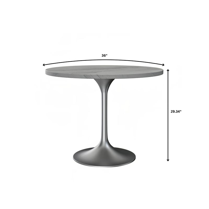 LeisureMod Verve Round Dining Table with Resin Top and Brushed Chrome Base 36