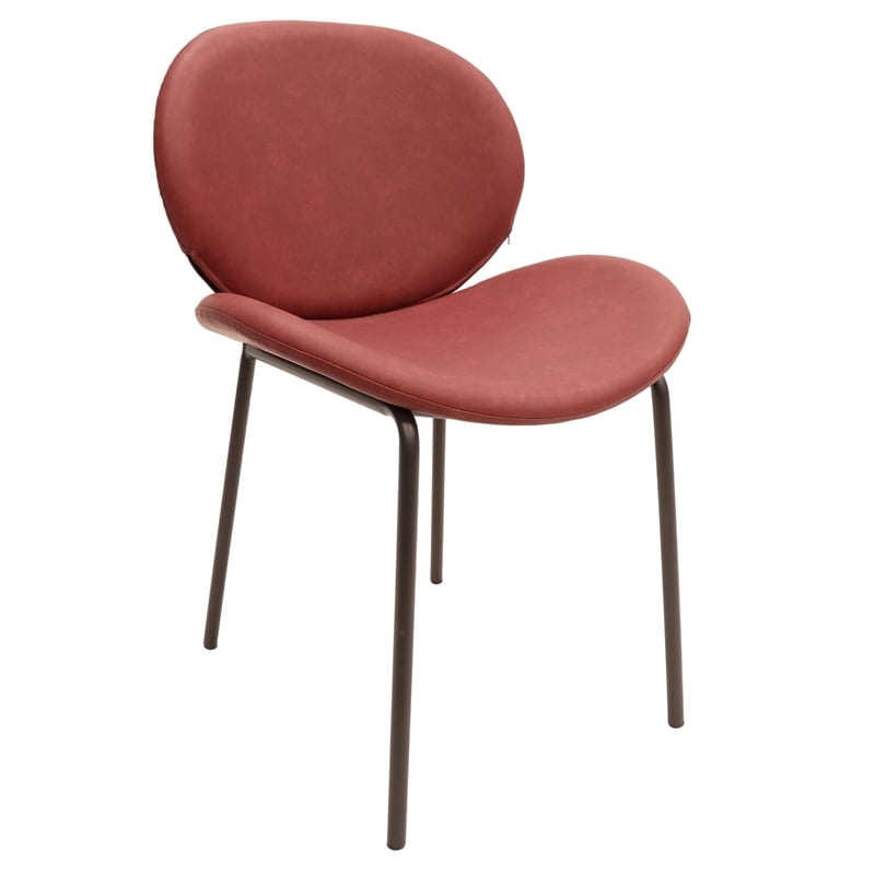 LeisureMod Servos Side Chair in Upholstered Faux Leather Set of 2 Bordeaux