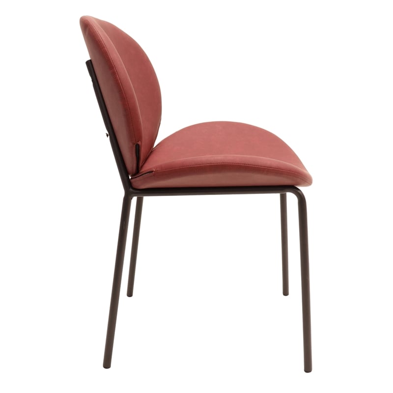 LeisureMod Servos Side Chair in Upholstered Faux Leather Set of 2 Bordeaux