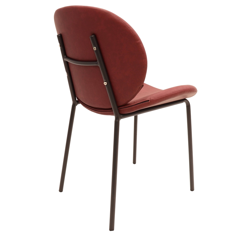 LeisureMod Servos Side Chair in Upholstered Faux Leather Set of 2 Bordeaux