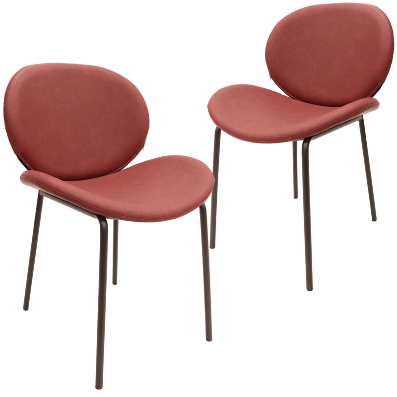 LeisureMod Servos Side Chair in Upholstered Faux Leather Set of 2 Bordeaux