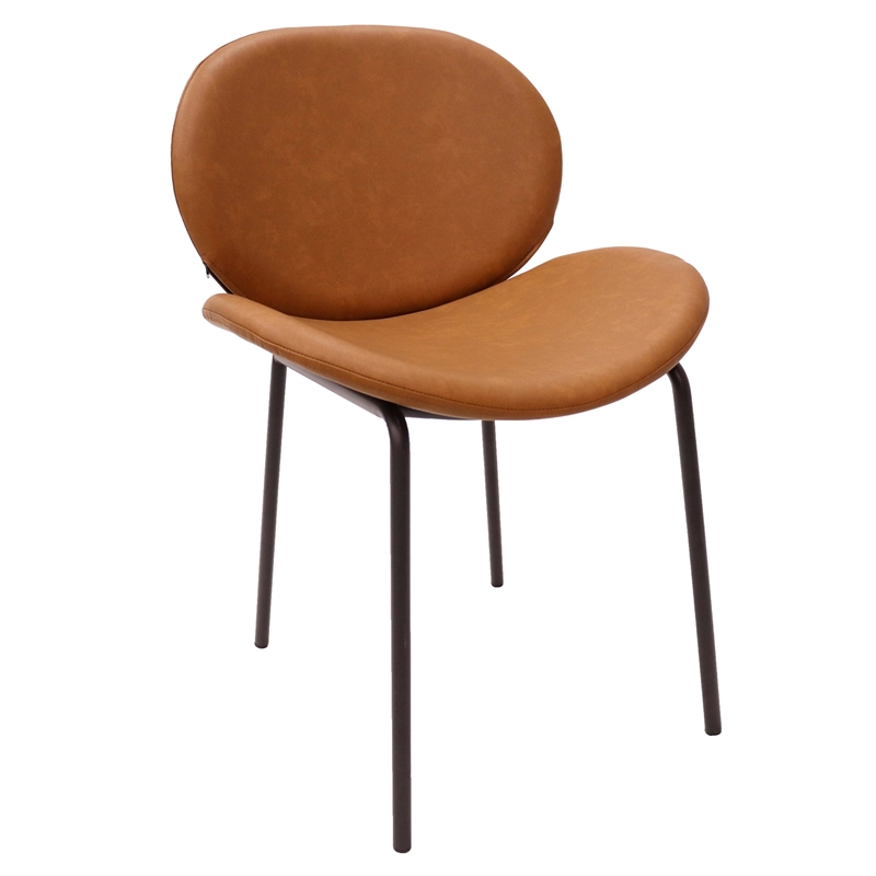 LeisureMod Servos Side Chair in Upholstered Faux Leather Set of 2 Dark Brown