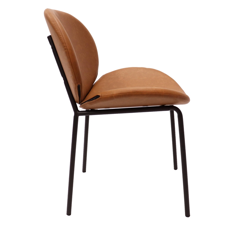 LeisureMod Servos Side Chair in Upholstered Faux Leather Set of 2 Dark Brown