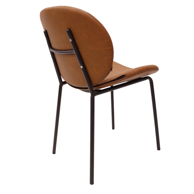 LeisureMod Servos Side Chair in Upholstered Faux Leather Set of 2 Dark Brown