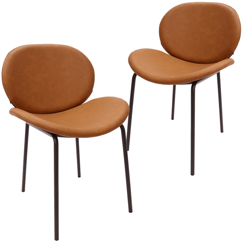 LeisureMod Servos Side Chair in Upholstered Faux Leather Set of 2 Dark Brown