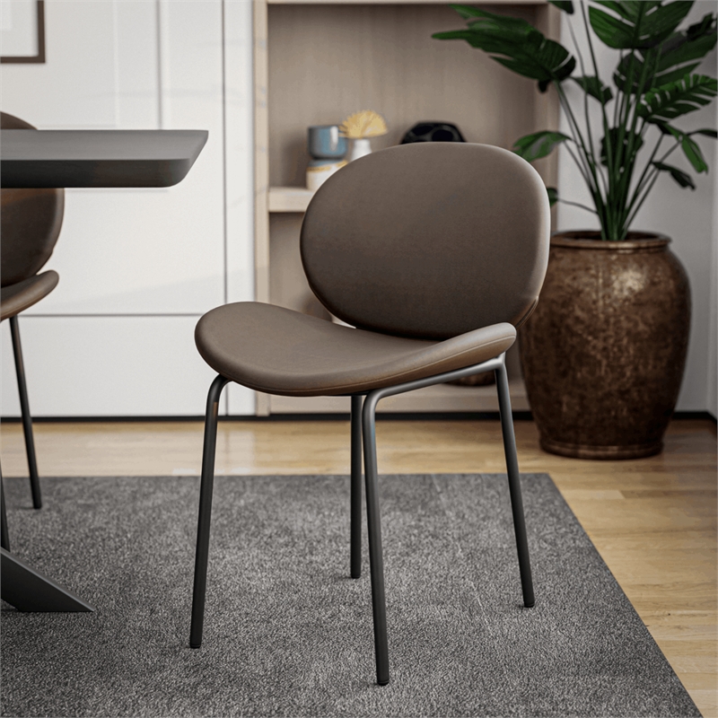 LeisureMod Servos Side Chair in Upholstered Faux Leather Set of 2 Elephant Gray
