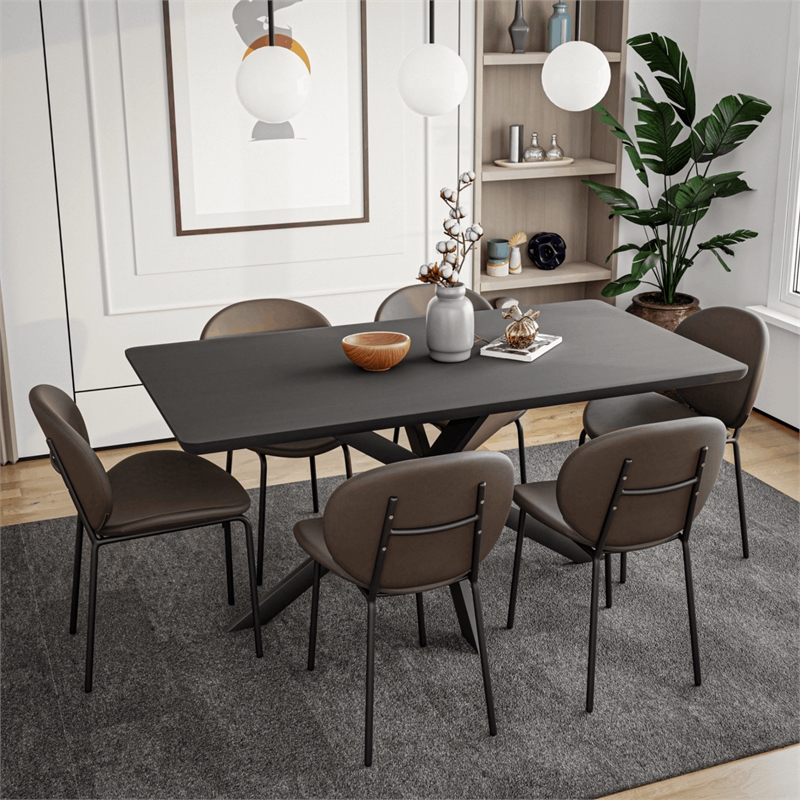 LeisureMod Servos Side Chair in Upholstered Faux Leather Set of 2 Elephant Gray