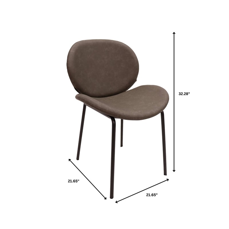 LeisureMod Servos Side Chair in Upholstered Faux Leather Set of 2 Elephant Gray