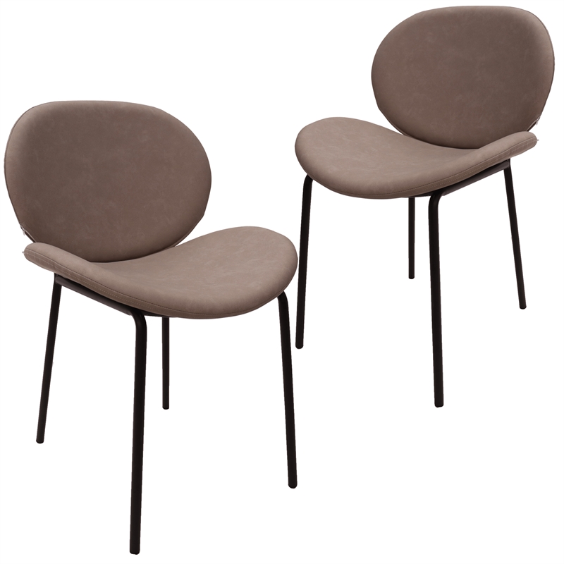 LeisureMod Servos Side Chair in Upholstered Faux Leather Set of 2 Light Gray