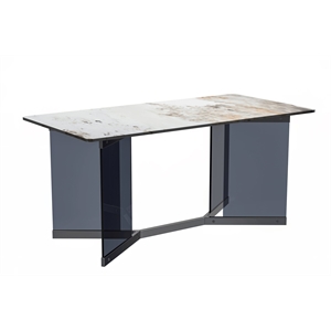 LeisureMod Oryn 55&quot Rectangular Dining Table with Sintered Stone Top White Gray