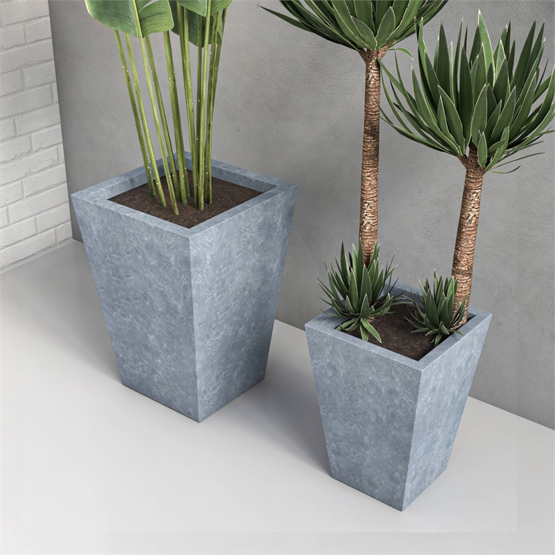 LeisureMod Serene Square Square Planter Set 15 Inch in Gray