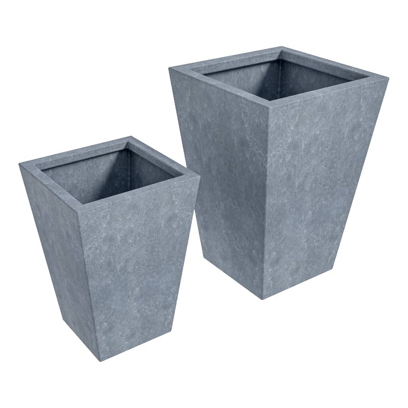 LeisureMod Serene Square Square Planter Set 15 Inch in Gray