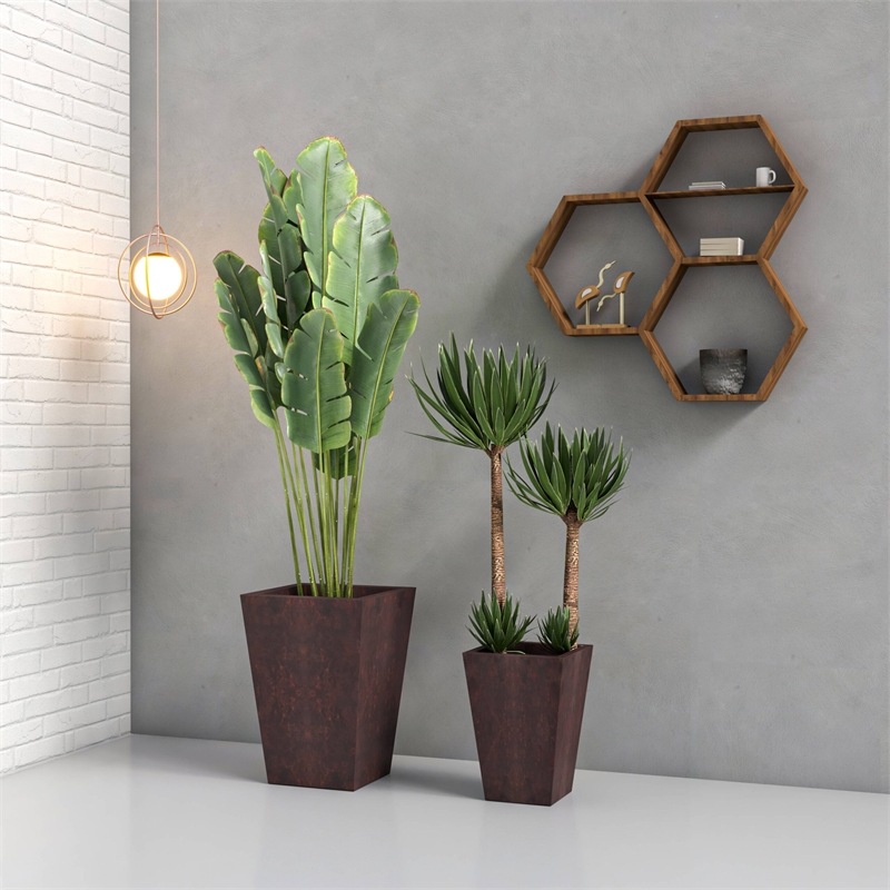 LeisureMod Serene Square Square Planter Set 15 Inch in Brown