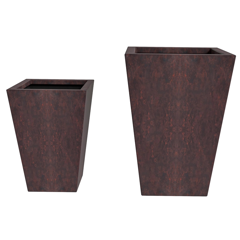 LeisureMod Serene Square Square Planter Set 15 Inch in Brown