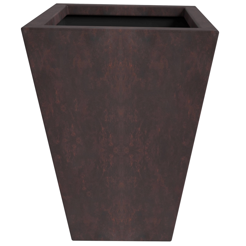 LeisureMod Serene Square Square Planter Set 15 Inch in Brown