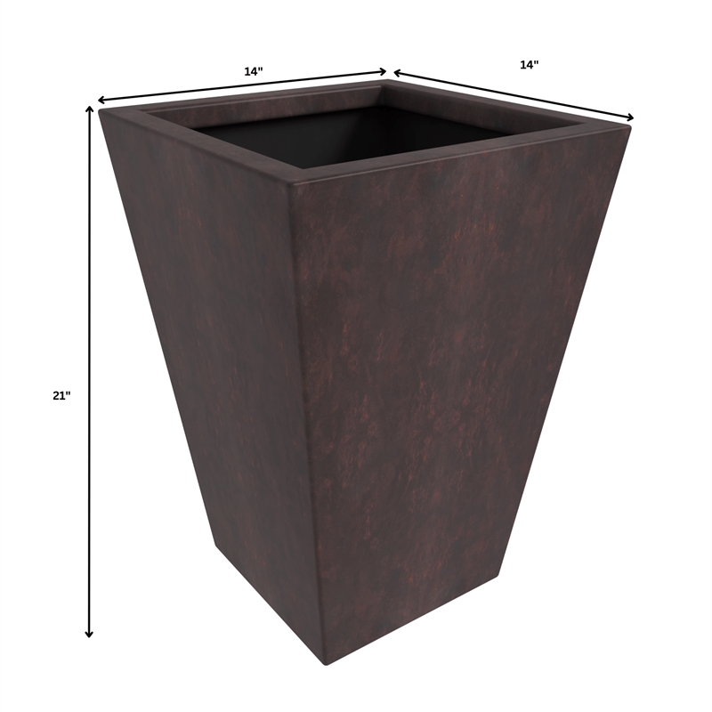 LeisureMod Serene Square Square Planter Set 15 Inch in Brown
