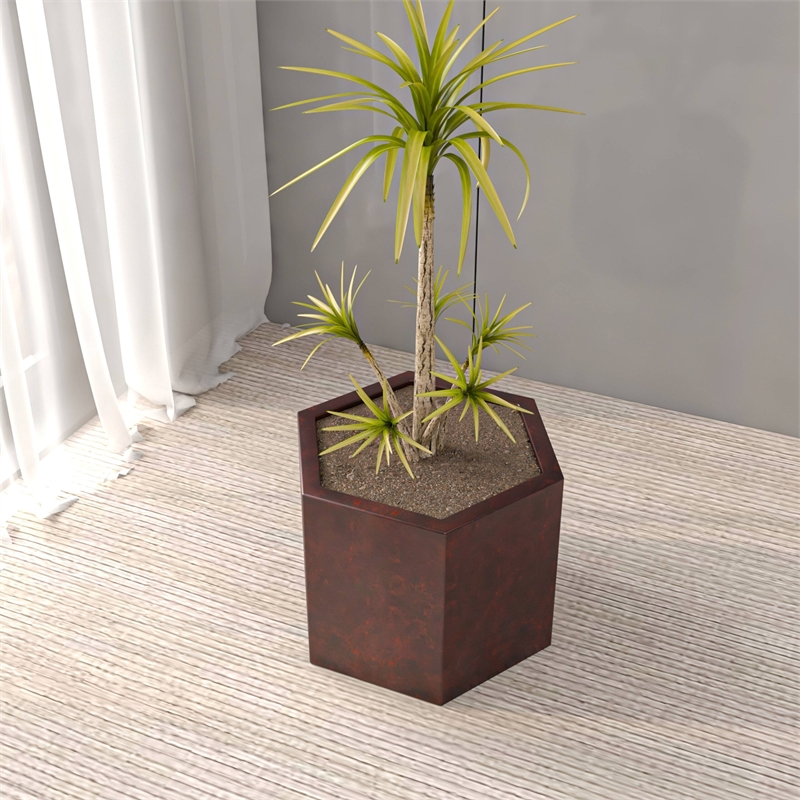 LeisureMod Thicket Indoor Outdoor Hexagonal Planter 11 Inch in Brown