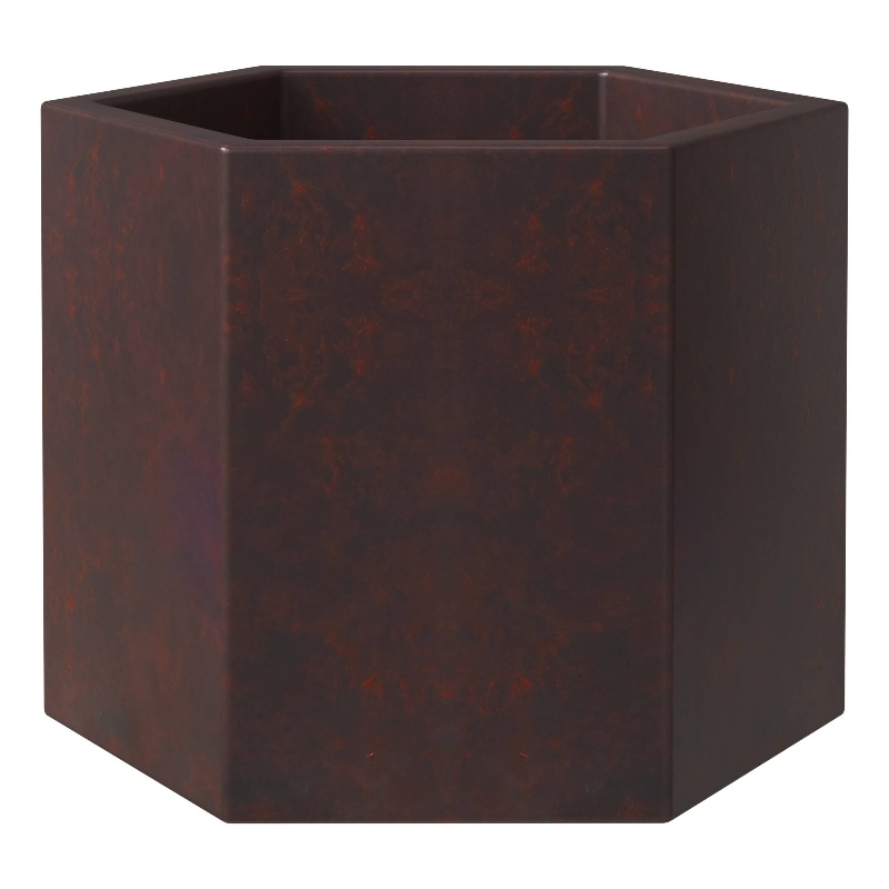 LeisureMod Thicket Indoor Outdoor Hexagonal Planter 11 Inch in Brown