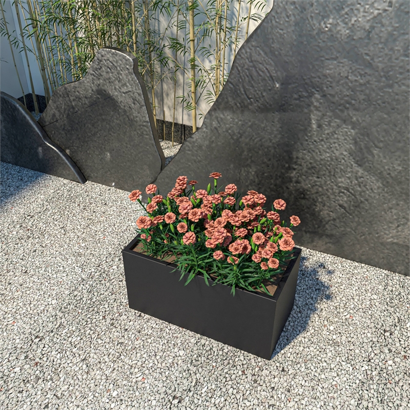 LeisureMod Bloom Rectangular Planter in Fiberstone and Clay Black 12