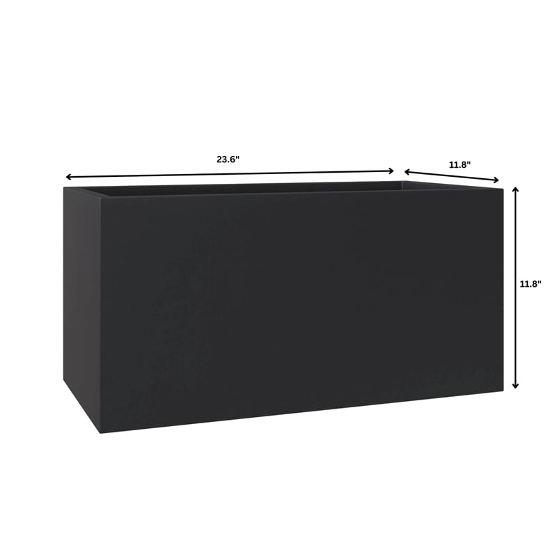 LeisureMod Bloom Rectangular Planter in Fiberstone and Clay Black 12