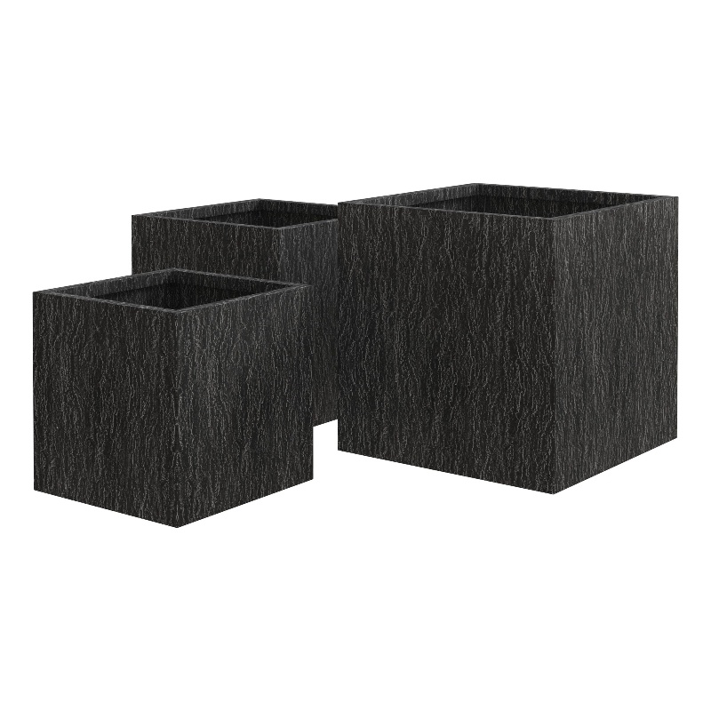 LeisureMod Verdura 3-Piece Indoor Outdoor Square Planter in Black
