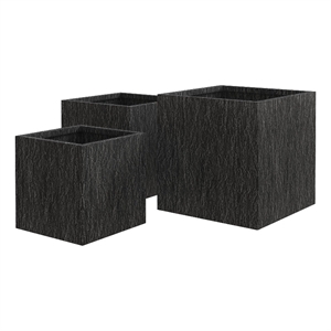 LeisureMod Verdura 3-Piece Indoor Outdoor Square Planter in Black