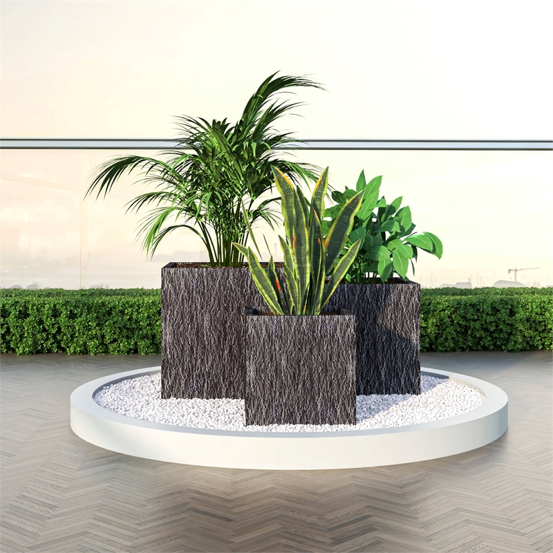 LeisureMod Verdura 3-Piece Indoor Outdoor Square Planter in Black
