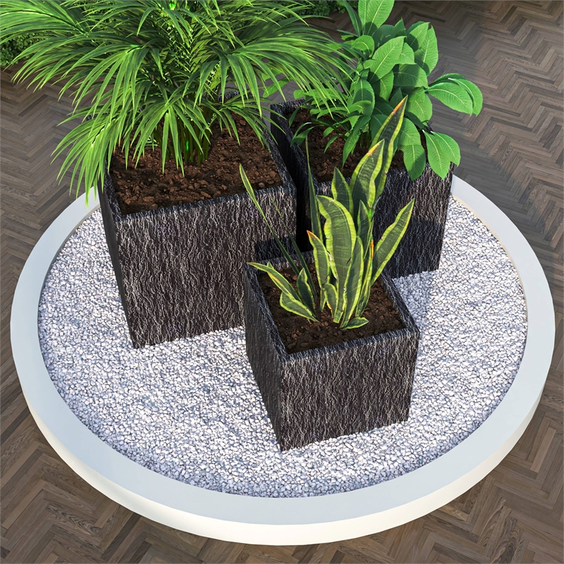LeisureMod Verdura 3-Piece Indoor Outdoor Square Planter in Black