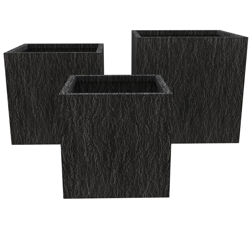 LeisureMod Verdura 3-Piece Indoor Outdoor Square Planter in Black
