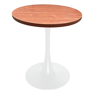 LeisureMod Bristol 27&quot Dining Table MDF Top & White Iron Base Cognac Brown